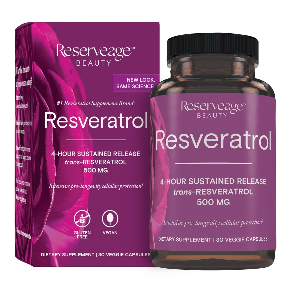 Belleza de reserva, Resveratrol 500 mg, Suplemento antioxidante para la salud cardíaca y celular, apoya el sistema de envejecimiento saludable e inmunológico, Paleo, Keto, 30 cápsulas