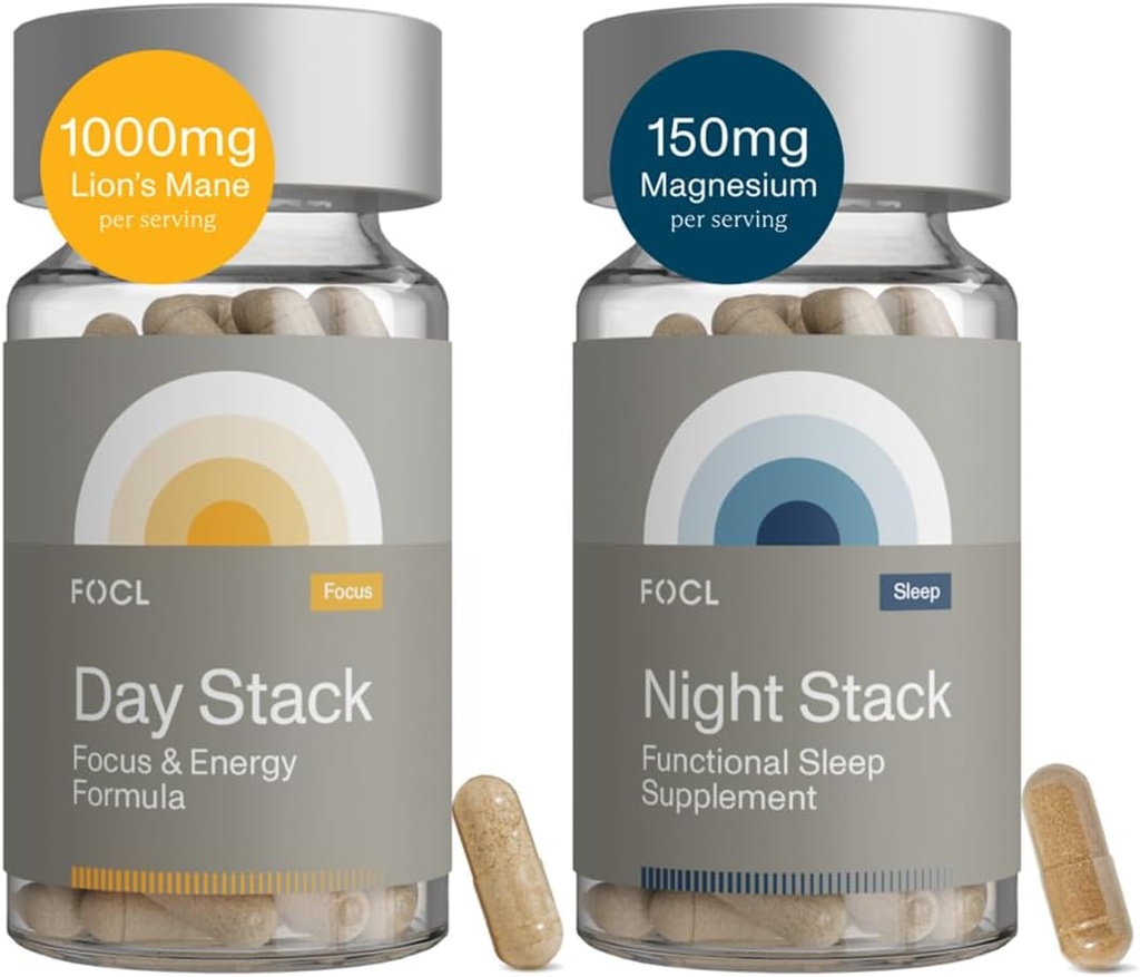 FOCL AM PM Suplemento Nootropic Funcional para la recuperación del día y de la noche   Supports Focus Energy Memory Cognitive Performance ← PM Supports Calm Restful Restorative Sleep, Melatonin-Free