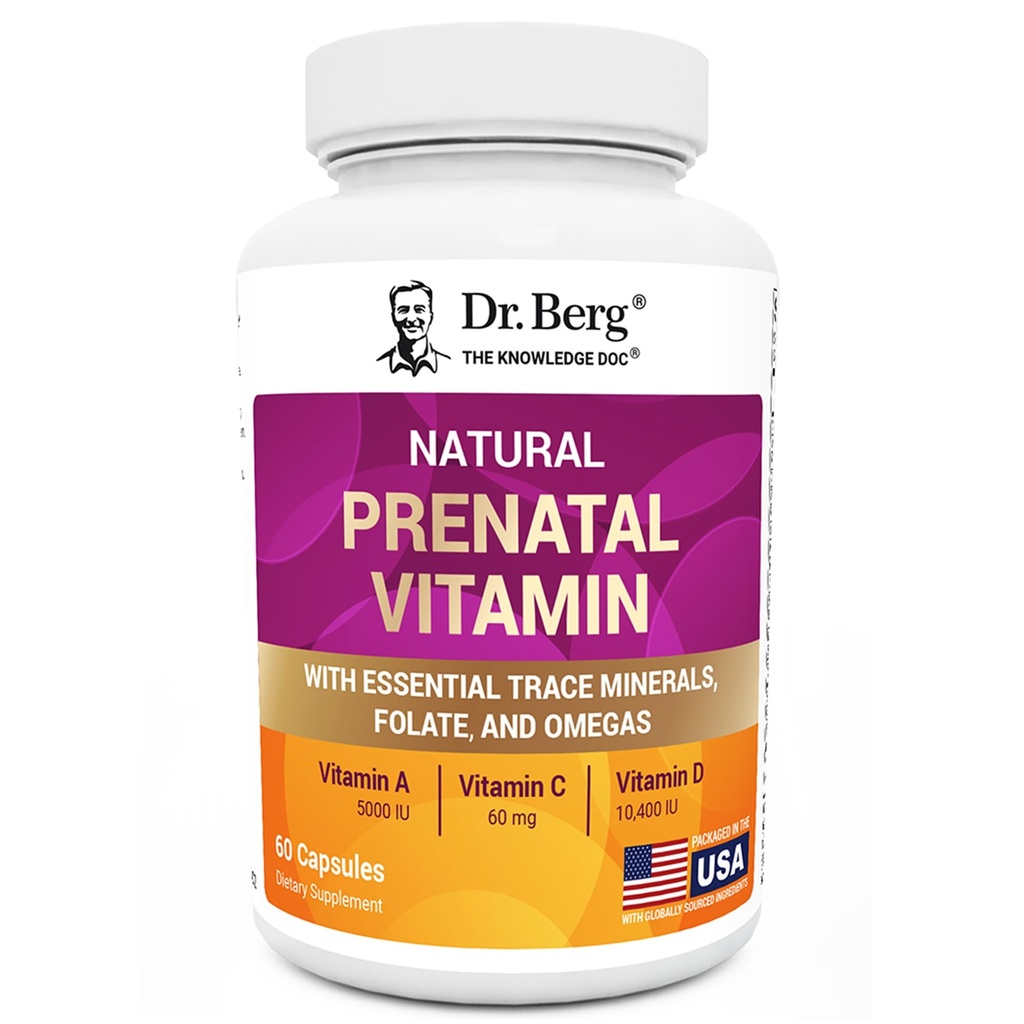 Dr. Berg Vitaminas Prenatales Naturales para Mujeres (Enfermería embarazada) - Vitaminas Prenatales con Folato, Vitaminas, Minerales, Omegas, &11 Superalimentos Poderosos - Mujeres Multivitamina Prenatal - 60 cápsulas