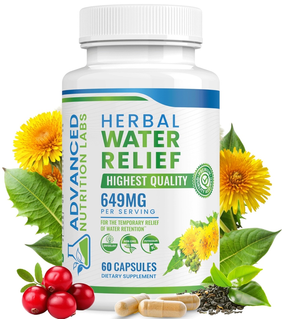 Herbal Water Relief Diuretic Water Pills for Water Retention, Bloating, Swollen Legs, Feet - Dandelion Extract Supplement - Water Retention Pérdida - Diuretics for Women &amp; Hombre - 60 cápsulas