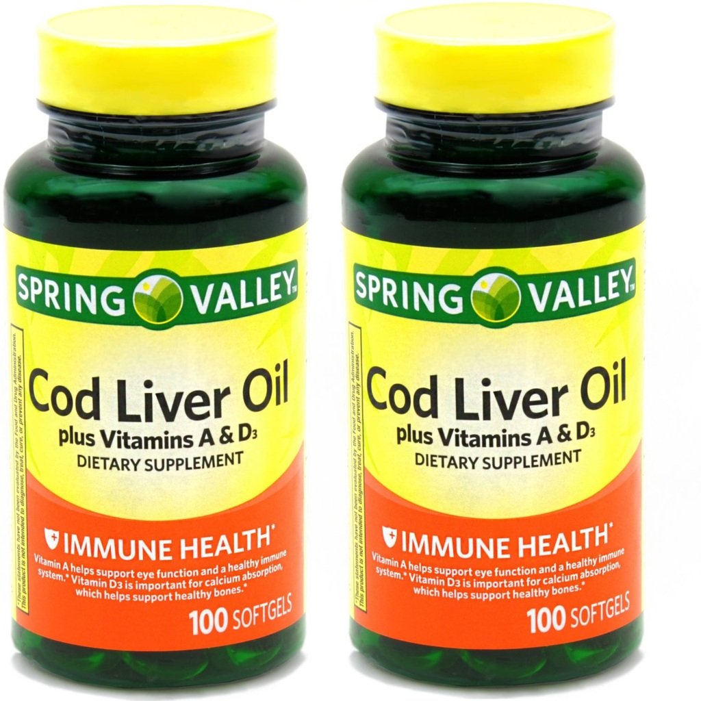 Spring Valley - Cod Liver Oil con vitamina A &amp; D 100 softgels (Pack of 2)