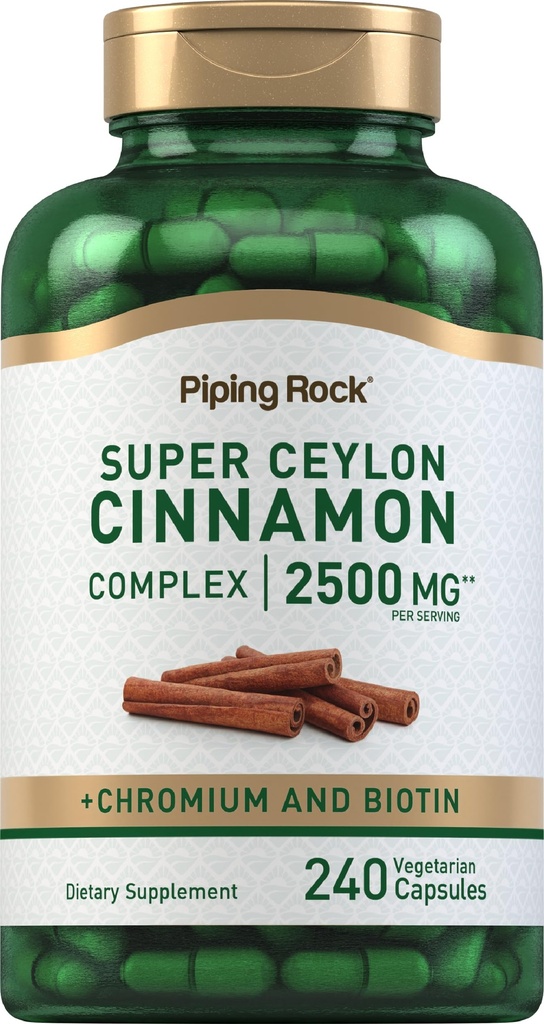 Piping Rock Super Ceylon Cinnamon Complex Capsules  240 Powder Pills ← Extract Supplement with Chromium and Biotin ← Vegetarian, Non-GMO, Gluten Free