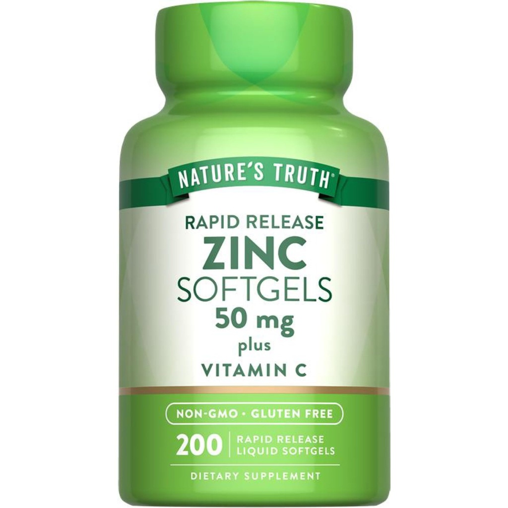 La verdad de la naturaleza Zinc 50mg Suplemento Silencio con la vitamina C Silencioso 200 Liquid Softgels ← No Gluten