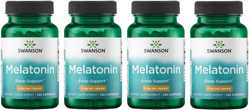 Swanson Melatonina - Suplemento Herbal - El sueño y la relajación - (120 cápsulas, 3 mg cada uno) 4 Pack