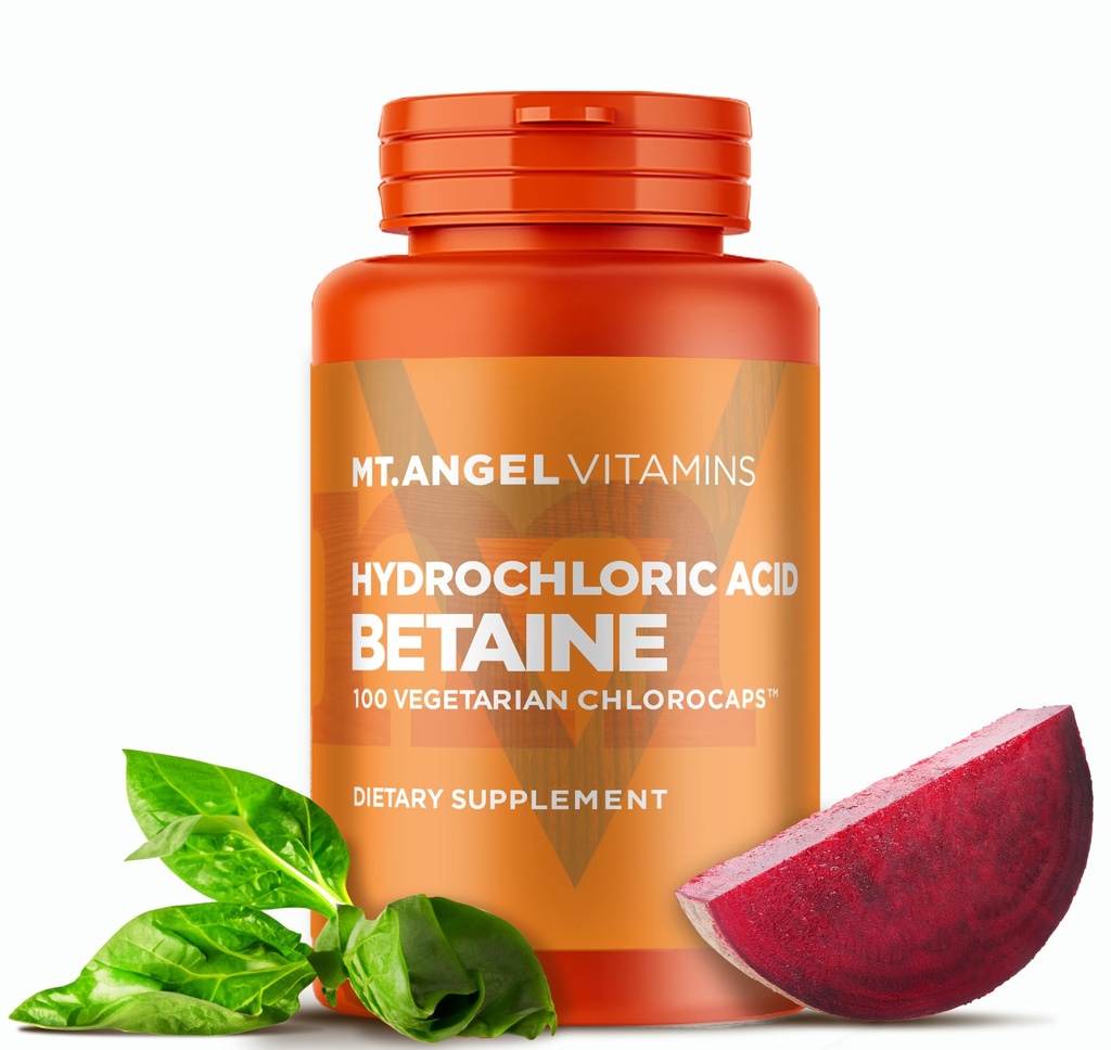 Mt. Angel Vitaminas - hidrocloruro Acid Betaine, apoya la digestión saludable " Jugos gástricos (100 clorocaps vegetarianos)