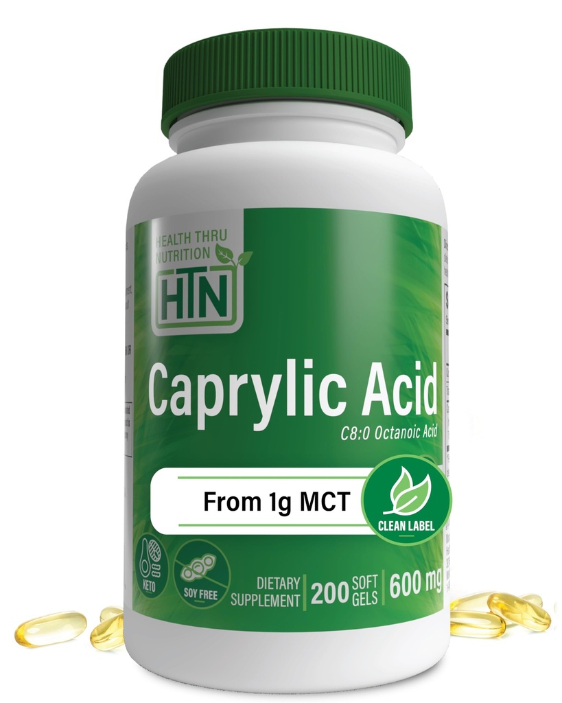 Salud Thru Nutrition Caprylic Acid 600mg 200 Softgels ← C8 Octanoic Acid from Pure 1g MCT Oil tención Non-GMO &amp; Soy Free ← Asistencia Salud Digestiva e Intestinal Salud Salud saludable