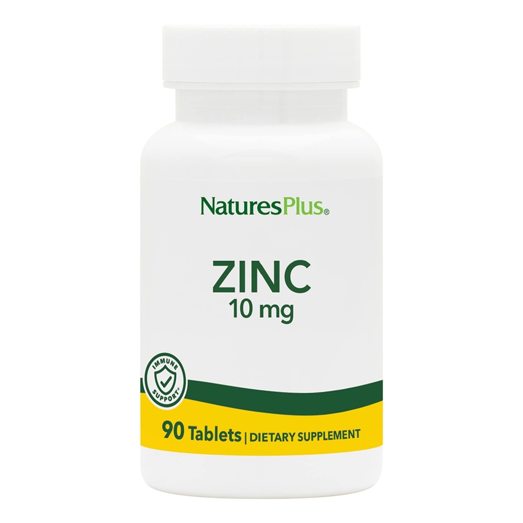 NaturesPlus Zinc Tablets - 10 mg, 90 Suplementos Vegetarianos - Immune System Supplement for Cellular Growth & Repair - Promotes Healthy Digestion, Metabolism & Vision - Gluten-Free - 90 Servings