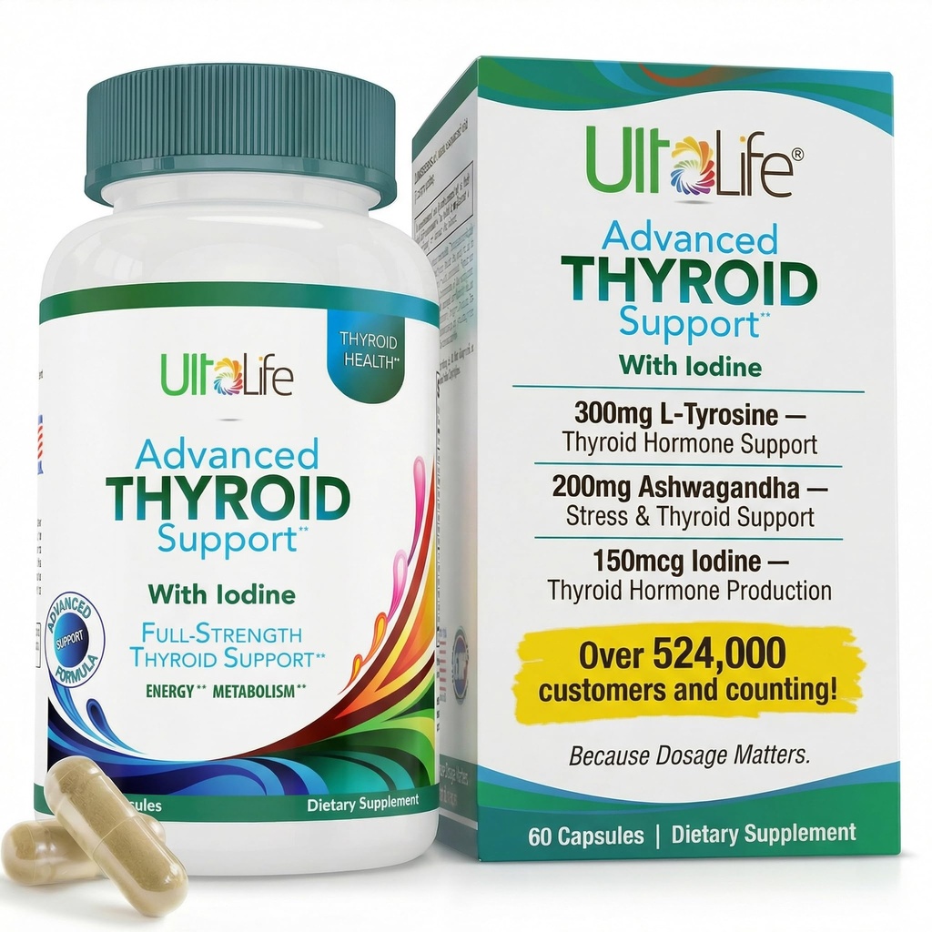 Daily Thyroid Boost Advanced Fórmula con Iodine Ashwagandha Vitamina B12 Zinc y Selenium para el metabolismo energético y Focus 60 cápsulas