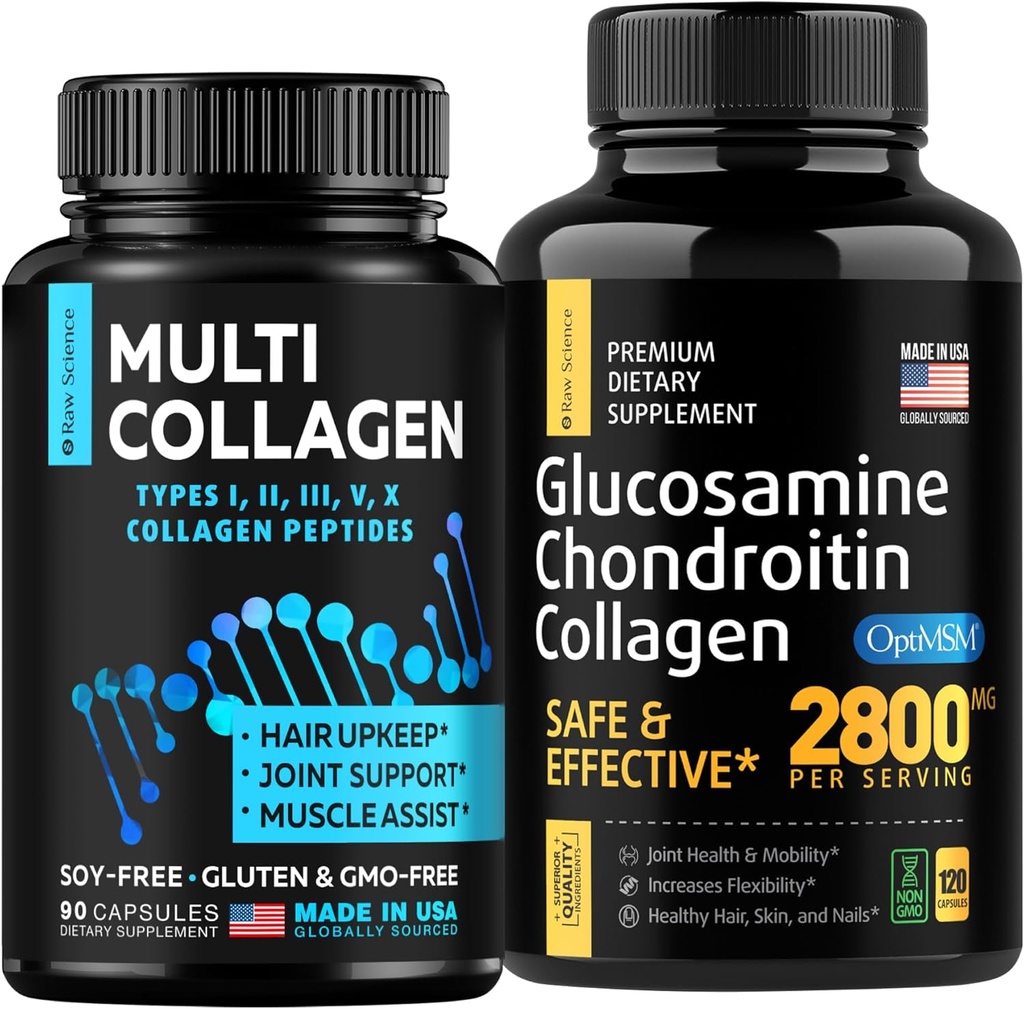 Bone &amp; Joint Support, Healthy Hair & Nails — Multi Collagen Capsules 90pcs y Glucosamine Capsules 120pcs
