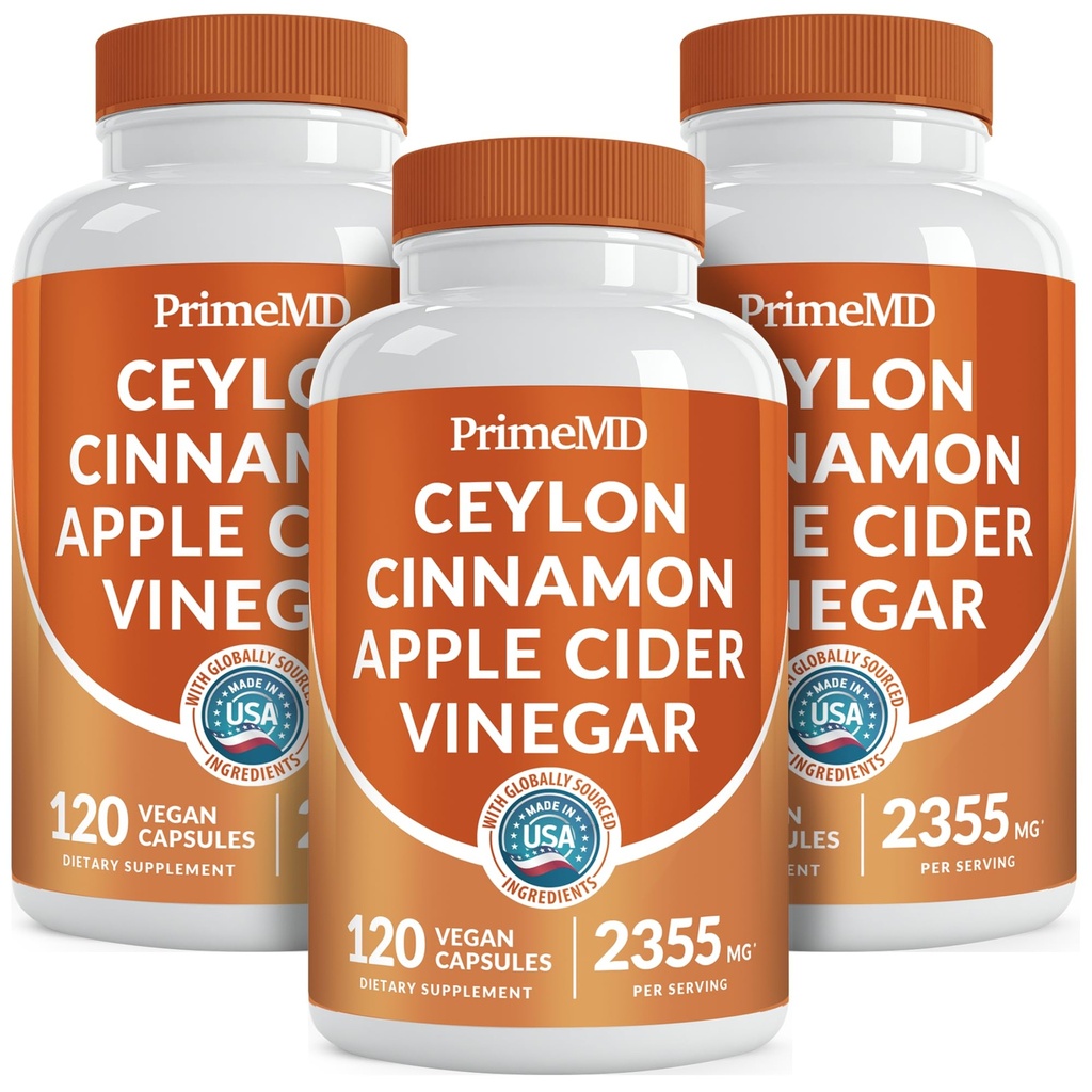 5-in-1 Ceylon Cinnamon Capsules 2355mg - Ceylon Cinnamon y Apple Sider Vinegar Capsules - Turmeric y Panax Ginseng - Suplementos de canela con Bioperina (120ct, Pack of 3)