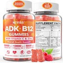 Mujeres multivitamínicas metiladas, vitamina D3 K2 5000IU / 10,000IU, B12 5000 mcg 2500mcg, K2 (MK-7) 240mcg- ADK+Metil Vitamina B12, Vegan D3,Vitamin A,C,Zinc Eye,Bone,Energy,Inmune, Gummies libres de azúcar