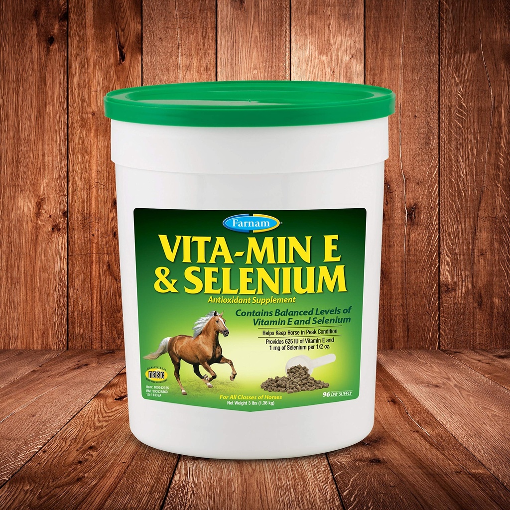 Farnam Vita-Min E " Selenium Antioxidant Suplemento para Caballos, Horse Vitamin E Suplemento, Muscle Health and Peak Condition, 3 lb, 96 Day Supply