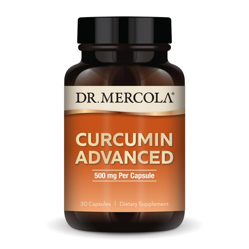 Dr. Mercola Curcumin Advanced - 500 mg Curcumin Root Extract - 95% Curcuminoides - Para Visión Salud, Digestión " Enfoque - Liberación sostenida - No GMO, libre de gluten " Soy-Free - 30 cápsulas (30 servidos)