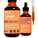 Tormérico 3-en-1 Líquido Extracto - Curcumin &amp; Ginger, Black Pepper - Suplemento Natural Herbal - Immune and Brain Booster Tintura (2 FL OZ)