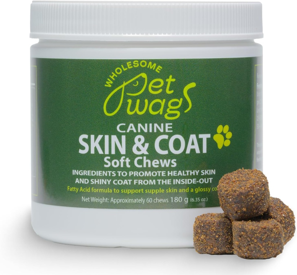 Alergia &amp; Alivio de Itch para perros – Skin & Coat Soft Chews w/Omega-3, Fish Oil, Biotin, Collagen – Reduce la cama, promueve la piel sana y la piel brillante – 60ct