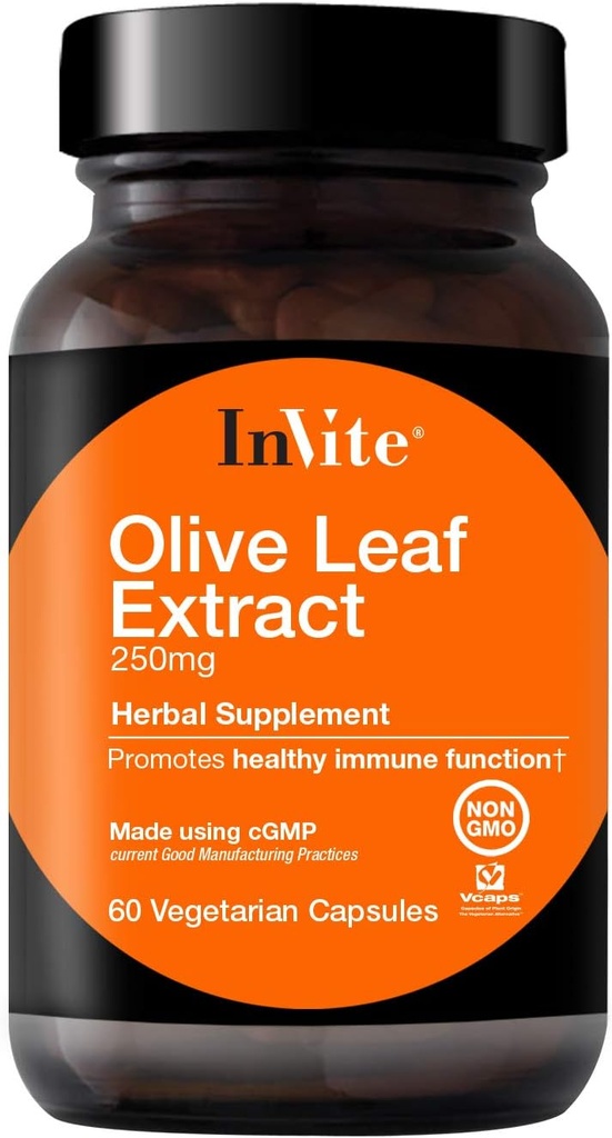 Invitar Extract de la hoja de oliva de salud - Proporciona soporte nutricional para el sistema de inmunológico saludable - 30 días de suministro - 60 cápsulas vegetarianas (1)