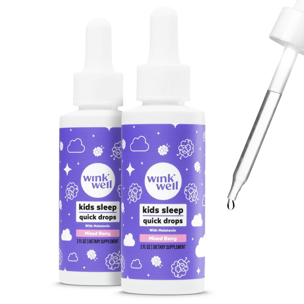 Wink Well Kids Liquid Melatonin Drops, Natural Melatonin Drops for Children with 1mg Per Serving of Liquid Melatonin for Kids, Drug-Free and Non-Habit Forming (2 Pack)