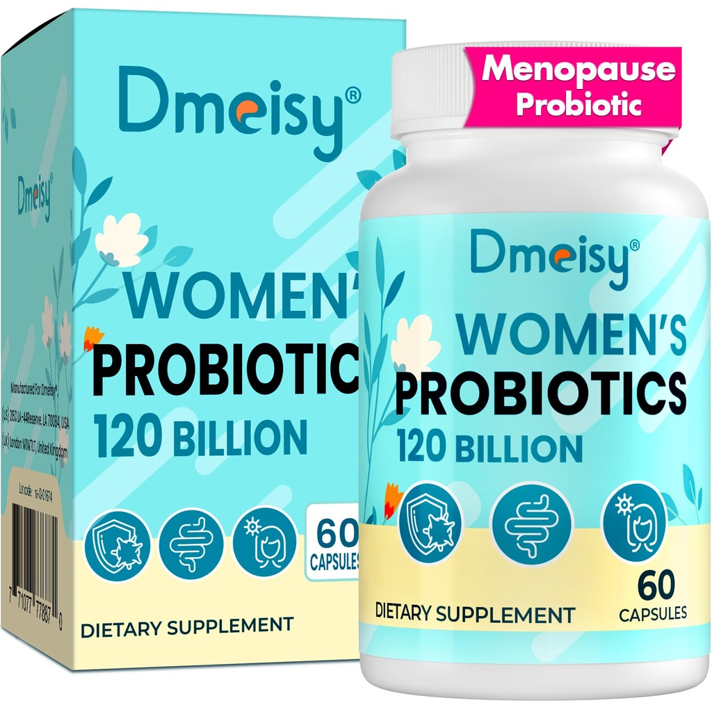Suplementos de menopausia para mujeres, 120 millones de francos CFU Probiótico, 13-en-1 Herbs Complejo Probióticos, para Alivio de la menopausia, Equilibrio hormonal, Flashes calientes, Sudaderas nocturnas, Swings de mood, Gut &amp; Immunity - 60 cápsulas