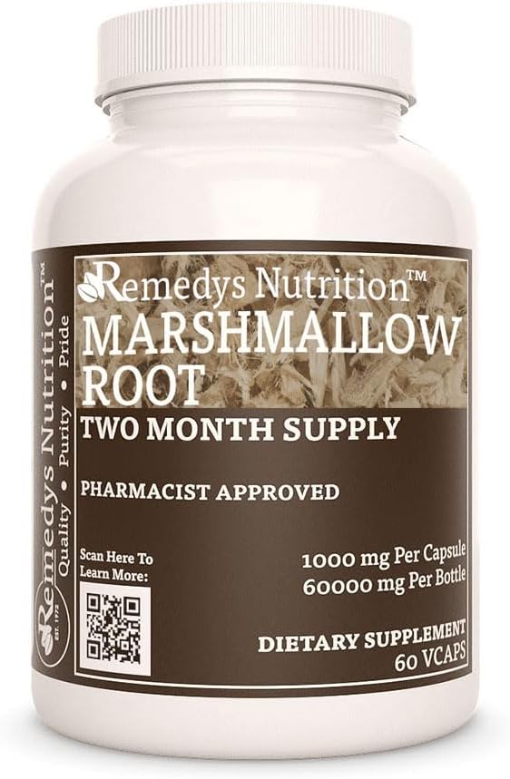 Nutrición de Remedy Marshmallow Root tención 1,000 mg, 60 Vegan Capsules Herbal Suplemento dietético 