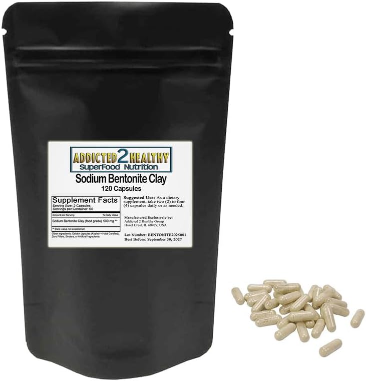 Comida Grado Sodio Bentonita Clay Powder cápsulas (1000 mg) 120 Contar por Addicted 2 Saludable