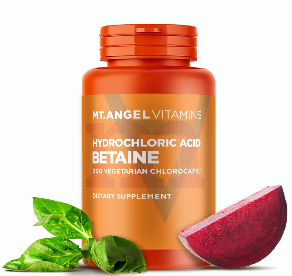 Mt. Angel Vitaminas - hidrocloruro Acid Betaine, apoya la digestión saludable " Jugos gástricos (200 clorocaps vegetarianos)