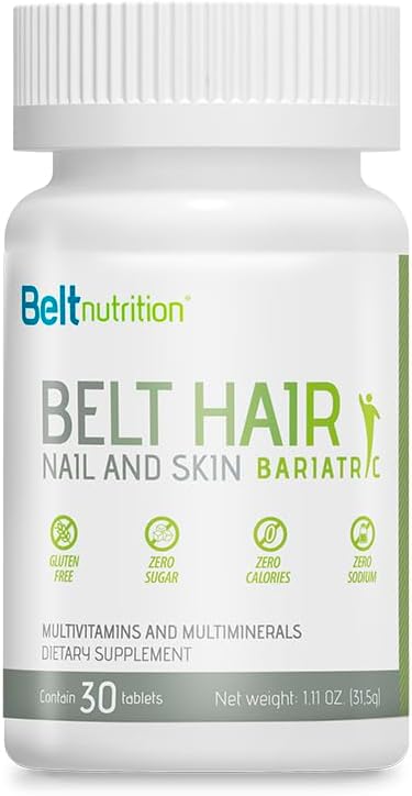 Pelo de cintura, uñas y piel Bariatric ( Bypass gástrico, Gastrectomía delgado) Mesas multivitamínicas y multimineral - No Flavor - 1 mes de suministro