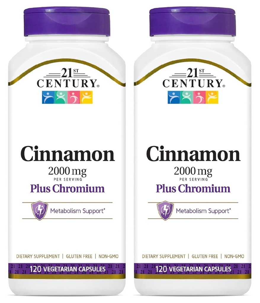 21st Century Cinnamon 2000 mg Por Serving Plus Chromium Vegetarian Capsules 120 Conde - Pack de 2