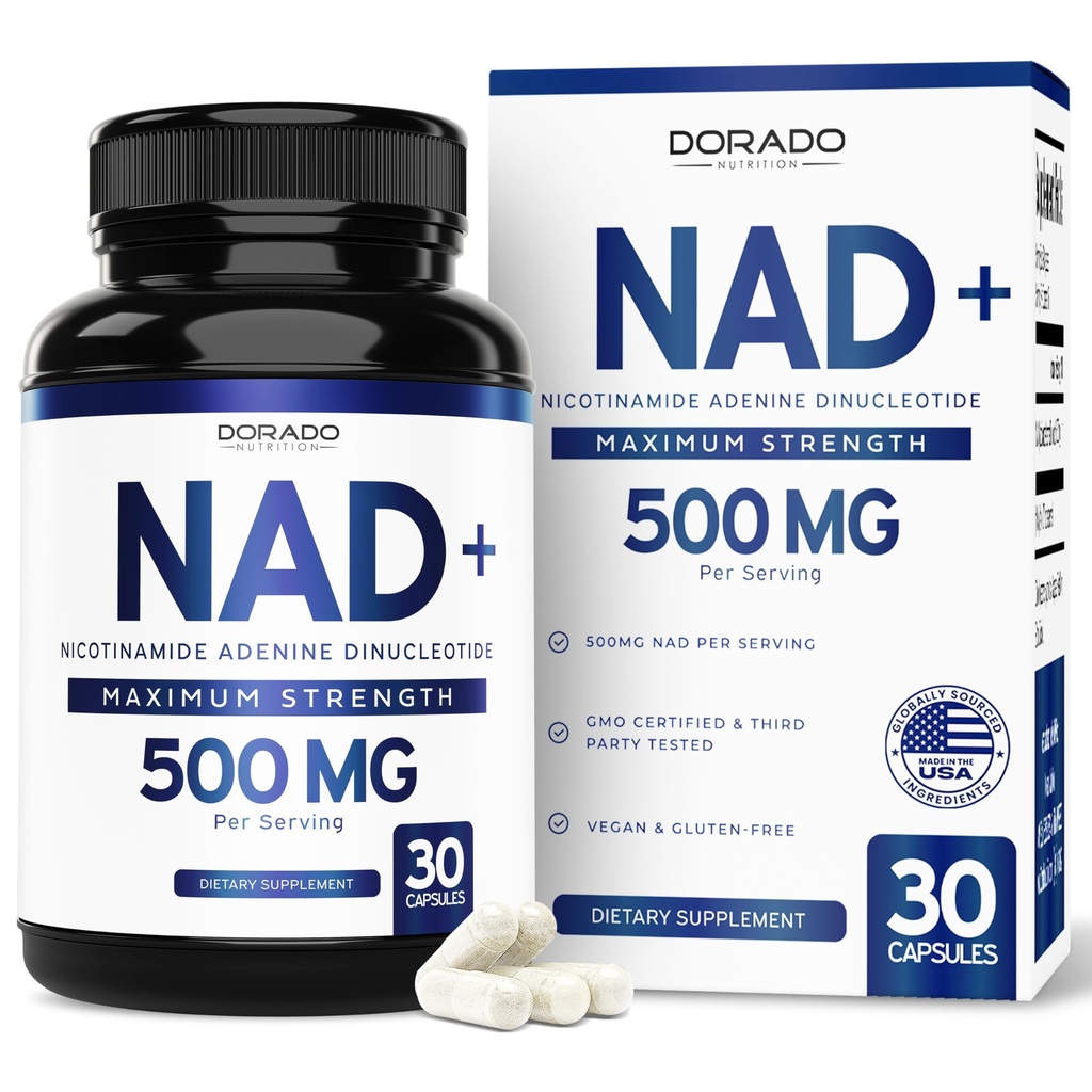 Suplemento NAD (500 mg de 95% Puro NAD+ Por Servir) Suplemento NMN, NAD Nicotinamide Riboside Support (Tercera Parte Tested, Vegan Safe, Non-GMO, No Fillers, " Made in the USA - 30 Vegan Capsules)