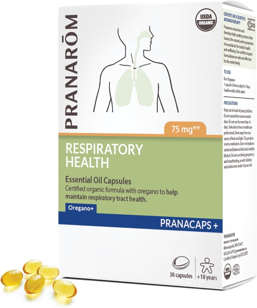 Pranarom - Respiratory Health Pranacaps con Oregano &amp; Lemon Essential Oil - 30 Count