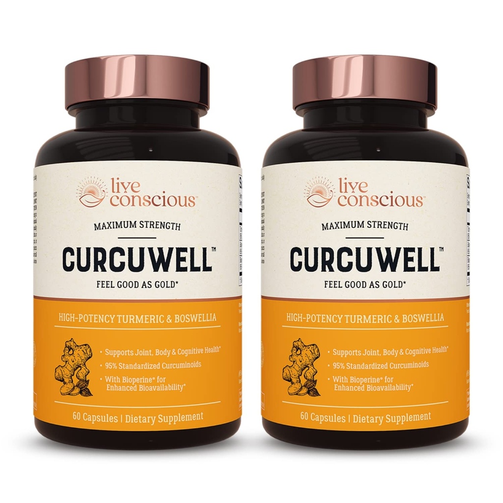 CurcuWell Conscious - Curcumin and Boswellia Blend  sometida Maximum Strength Joint, Body and Cognitive Support - 60 Day Supply (2-Pack)