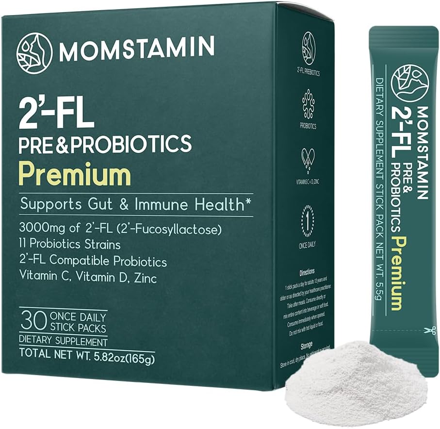 MOMSTAMIN HMO(Human Milk Oligosaccharides) Super Prebióticos y Probióticos para Mujeres, Hombres : Immune Digestive Supplement ANTE HMO Probióticos TEN HMO Suplemento ANTE Prebióticos Polvo ANTE IBS Relief - 30 Packets