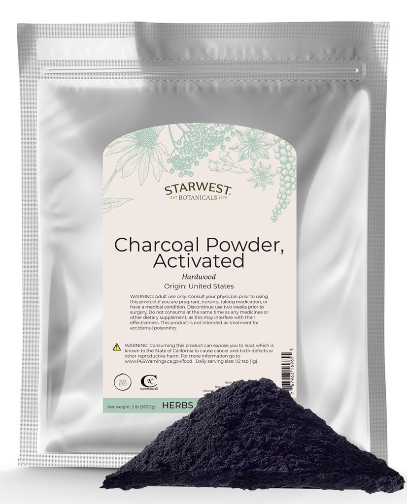 Botánicos Starwest Powder de carbón activado, 2 libras