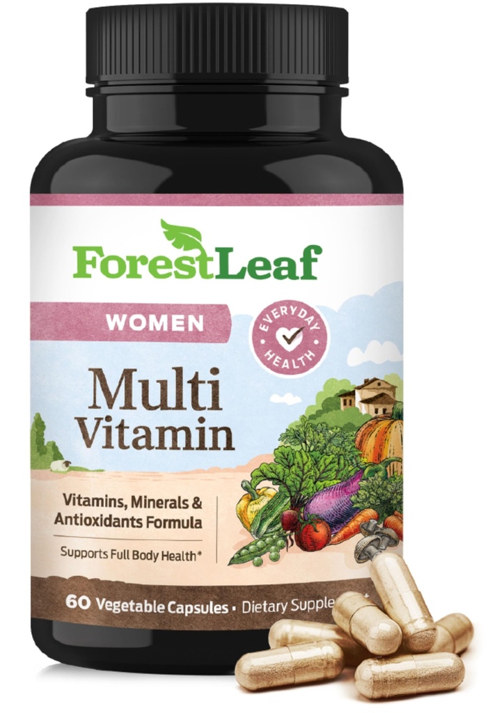 ForestLeaf Daily Vitamin Multivitamin for Women, Multi-Vitamin for Women - Womens Multivitamins & Multiminerals Suplemento ← Todas las vitaminas esenciales necesarias para la salud y la energía 60 Veg Caps