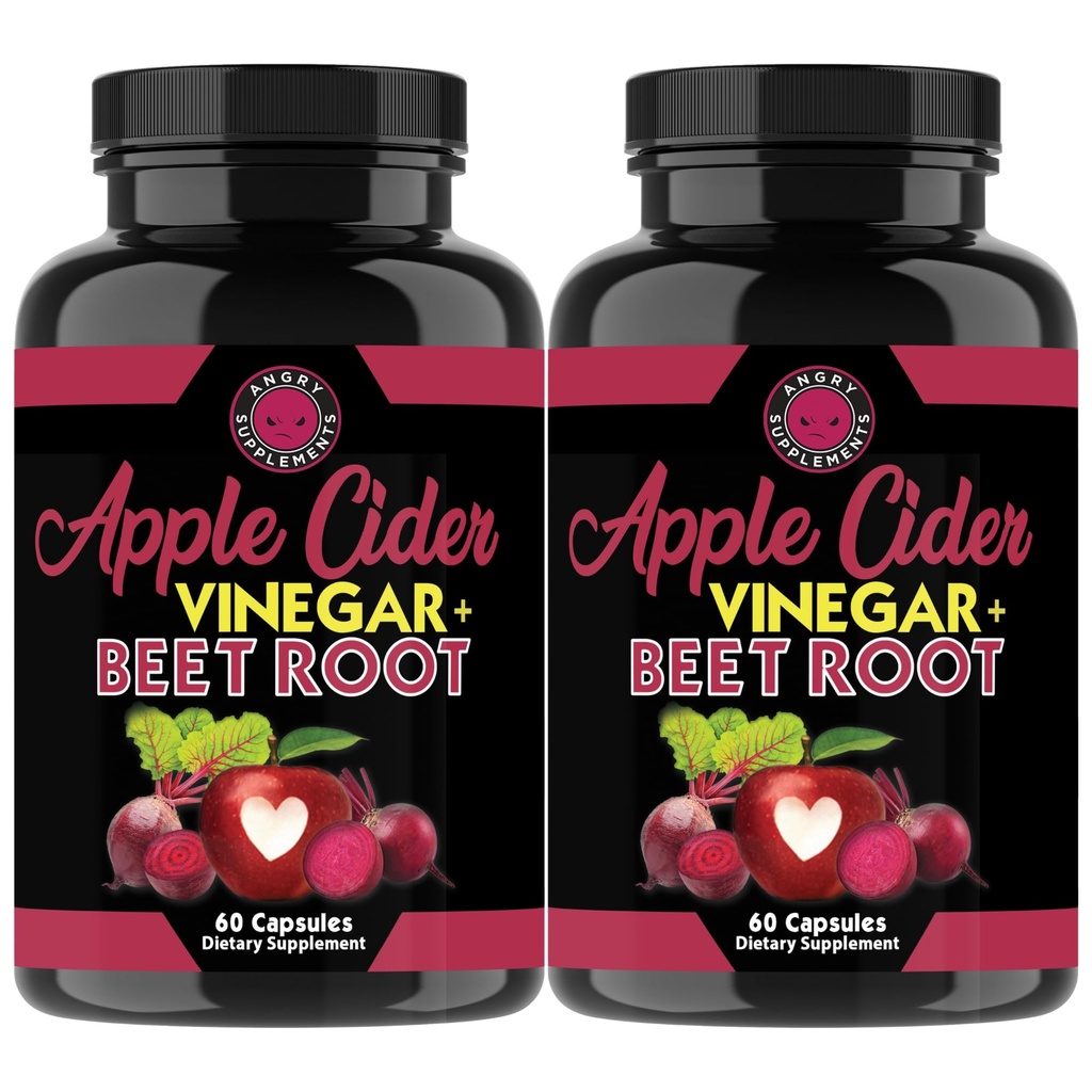 Suplementos de la sidra Apple Vinegar + Beet Root Powder Capsules, Pure ACV Beetroot 1000mg por Serving, Nitric Oxide Booster " Digestive Health for Men and Women 60ct, 2 Pack (120ct Total)
