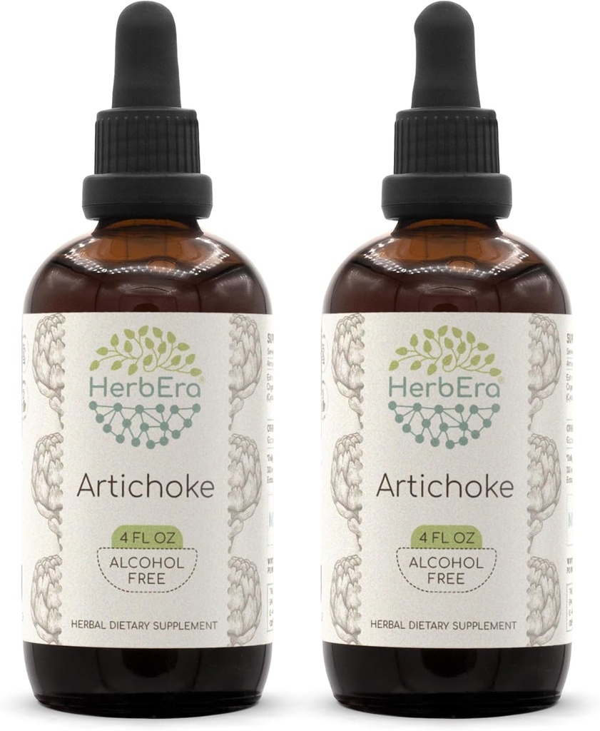 HerbEra Artichoke B120 (2pcs) Extracto herbal libre de alcohol Tintura, gotas líquidas concentradas Artichoke natural (Cynara scolymus) Hoja seca (2x4 fl oz)