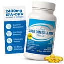 Fortifeye Super Omega-3 Max Fish Oil - 60 Count - Quadruple Strength Ultra-Pure rTG Omega-3-2400mg EPA + DHA in 2 Softgels - Expertly Concentrated & Purified in Norway from Wild Fish - Lemon Flavor