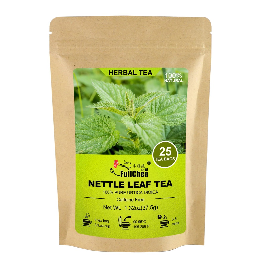 FullChea - Nettle Leaf Tea Bags, 25 Teabags, 1,5g/bag - Naturalmente Stinging Nettle Tea - Soporte Eye Health &amp; Fortalecer Huesos