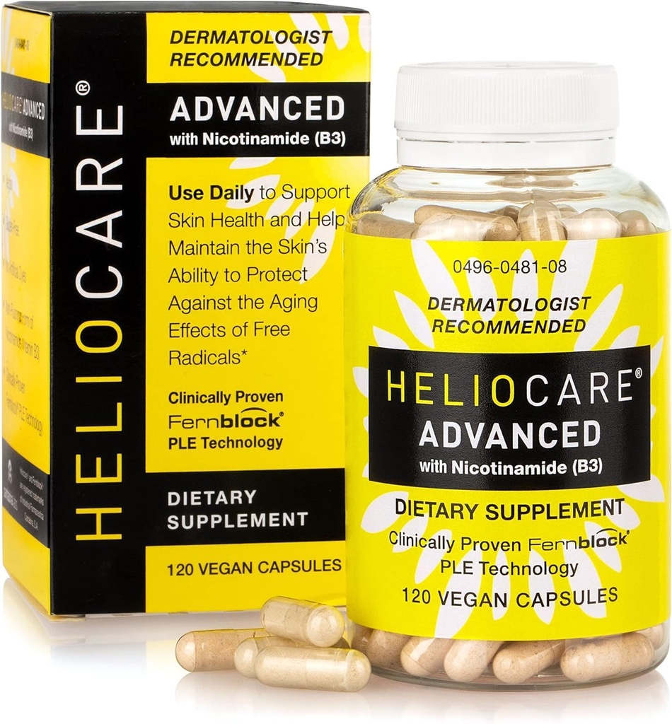 He-lioc-a-re Adv-ANC-ed Niacin B3 Suplemento: Fernblock PLE Extracto 240mg Por Serving - Supports Skin Cell Health W/Antioxidant Rich Vitamin B3 Niacin 500 mg - 120 cápsulas Vegan
