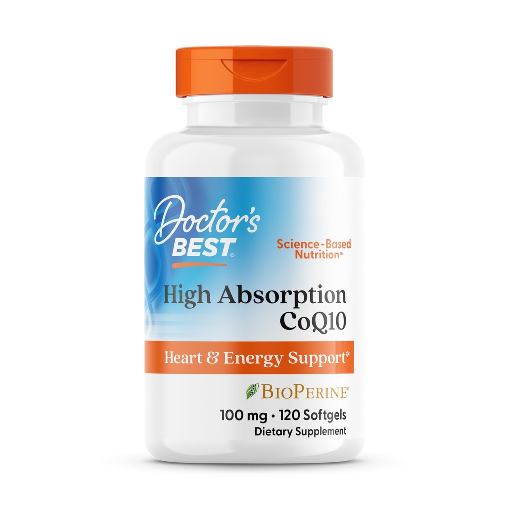 CoQ10 con BioPerine, sin gluten, naturalmente fermentado, salud cardíaca, producción de energía, 100 mg, 120 conteo
