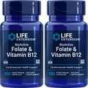 Ampliación de vida BioActive Folate &amp; Vitamina B12, 150 cápsulas vegetarianas (Pack of 2), Non GMO, Gluten Free