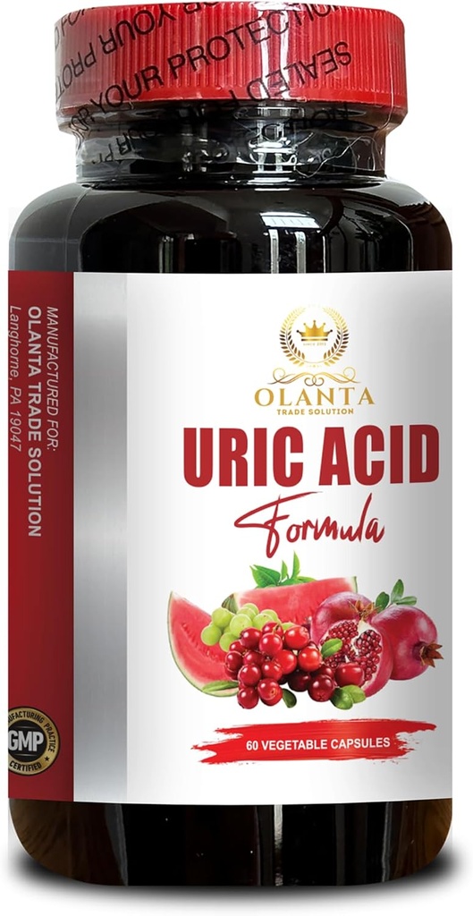 URIC Acid Support - Soporte ácido úrico normal con extracto de cereza de tarta, Uric Acid Flush " Píldoras de soporte conjunto, Uric Acid Vitamina - 1 botella 60 cápsulas