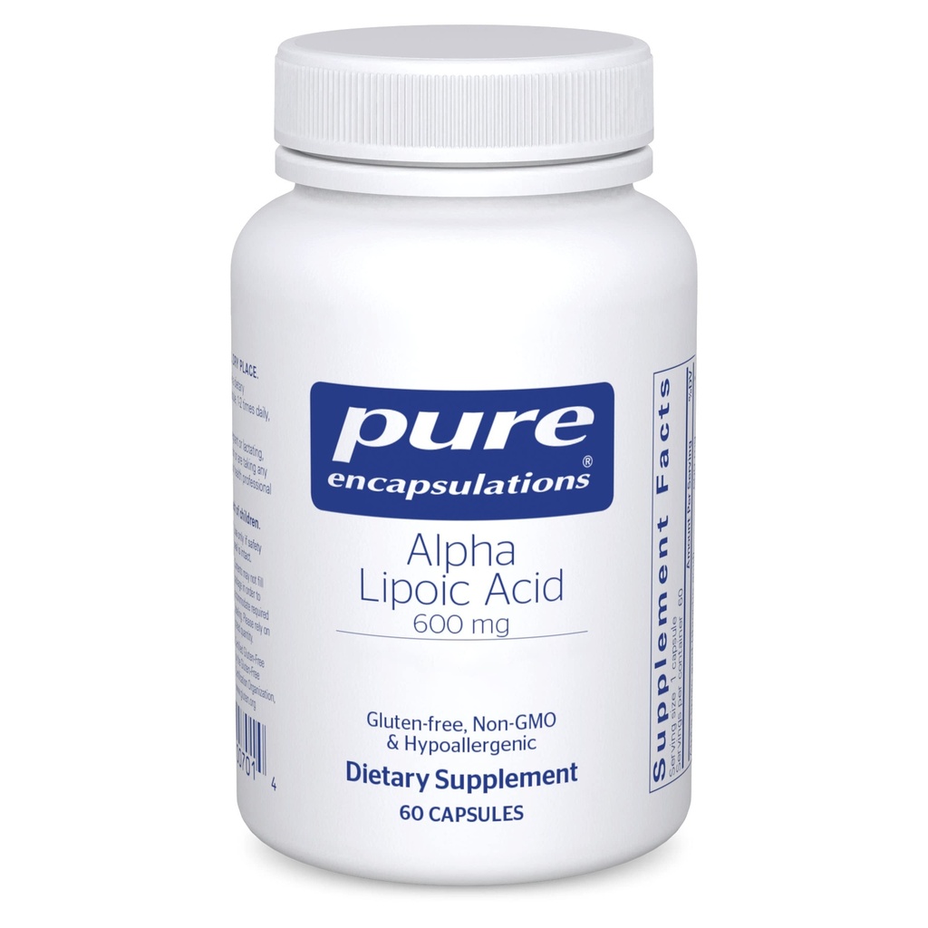 Encapsulaciones puras Ácido Lipoico alfa 600 mg - Suplemento ALA para el soporte de hígado, antioxidantes, salud nerviosa, salud cardiovascular y soporte de carbohidratos - ácido alfa lipoico Premium - 60 cápsulas
