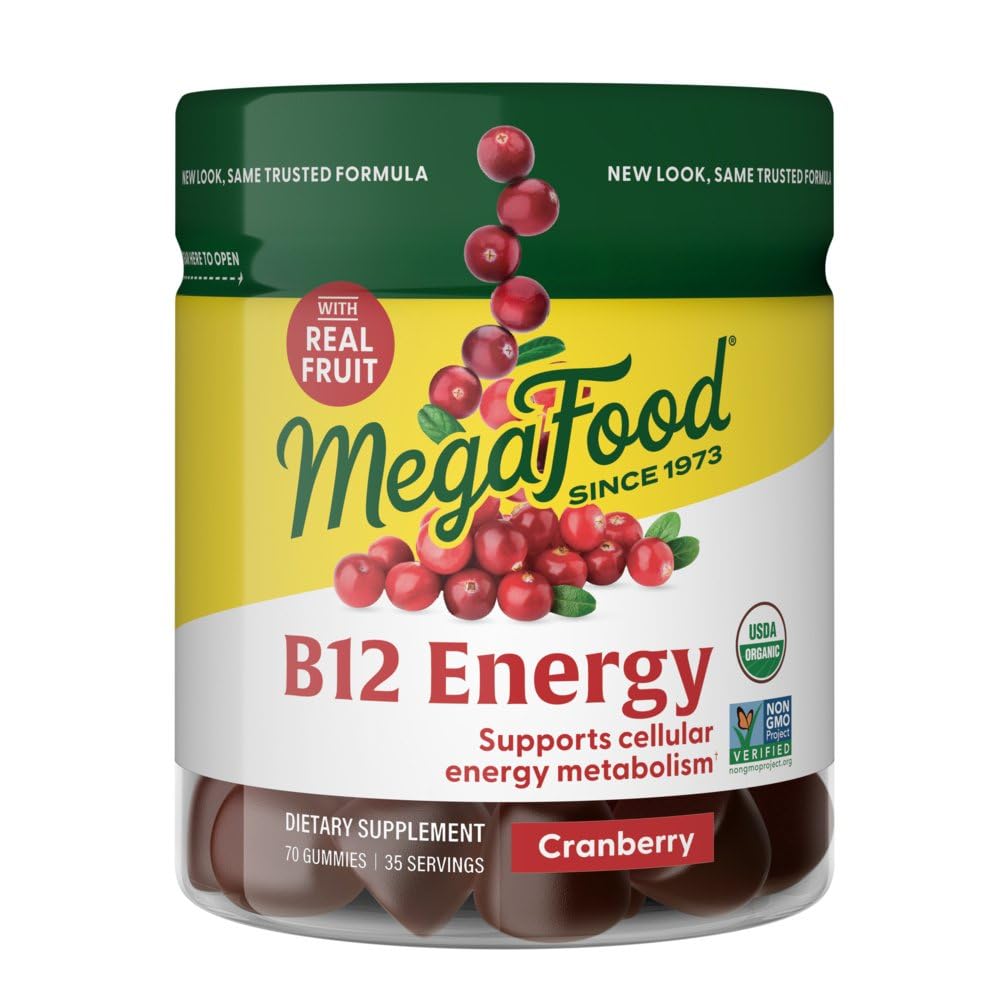 MegaFood Vitamina B12 Gummies de Energía - Vegan - Con Metil B12 Vitaminas para Apoyar la Producción de Energía Celular - Arándano - Vitamina B12 Suplemento - USDA Organic - 70 Gummies, 35 Serviciones