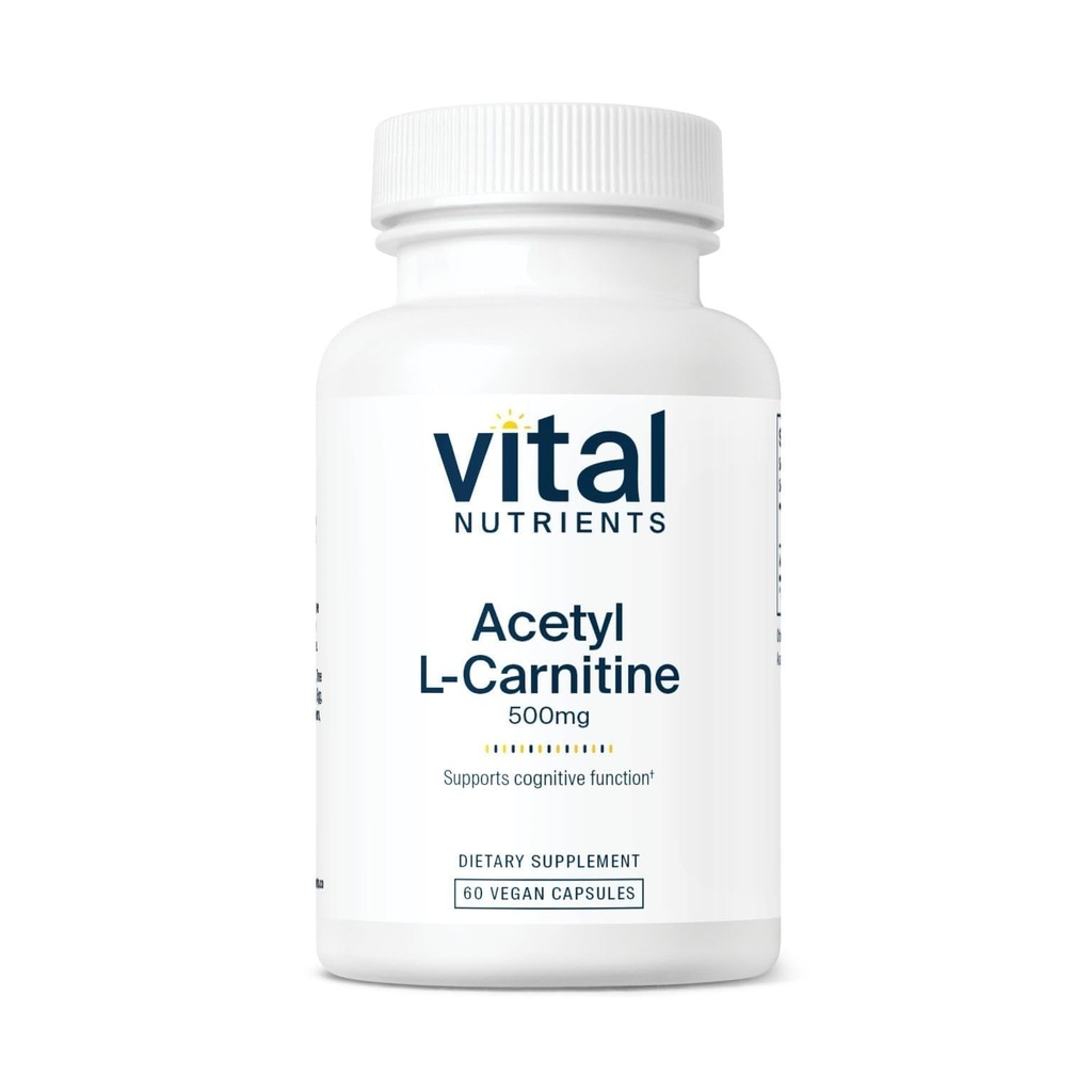 Nutrientes vitales Acetyl L-Carnitine 500mg ← Cerebro, Memoria y Apoyo Cognitivo Suplemento* Silencio Vegan Silencio Gluten, Dairy, Soy Free ← Non-GMO Silencio 60 cápsulas