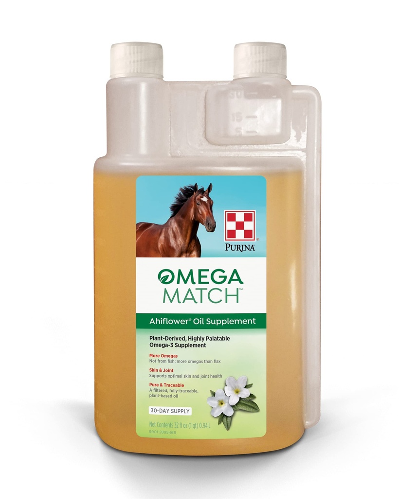 Purina ¦ Omega Match Ahiflower Oil Horse Suplemento Silencio 32 Ounce (32 OZ) Botella