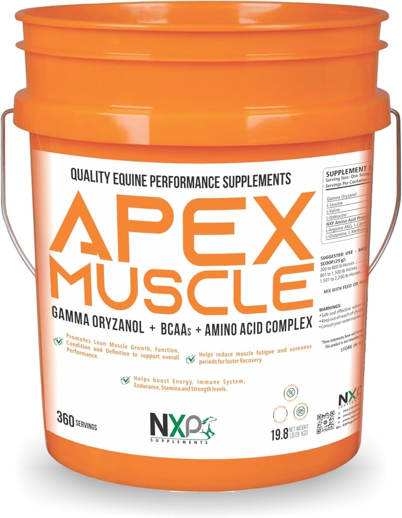 APEX Muscle, Body & Strength Builder for Horses - Energy, Endurance, Stamina, Recovery Support - Gamma Oryzanol BCAA Amino Amino Acids Lysine Carnitine L-Arginine AKG 19.8 lb (360 Servings)