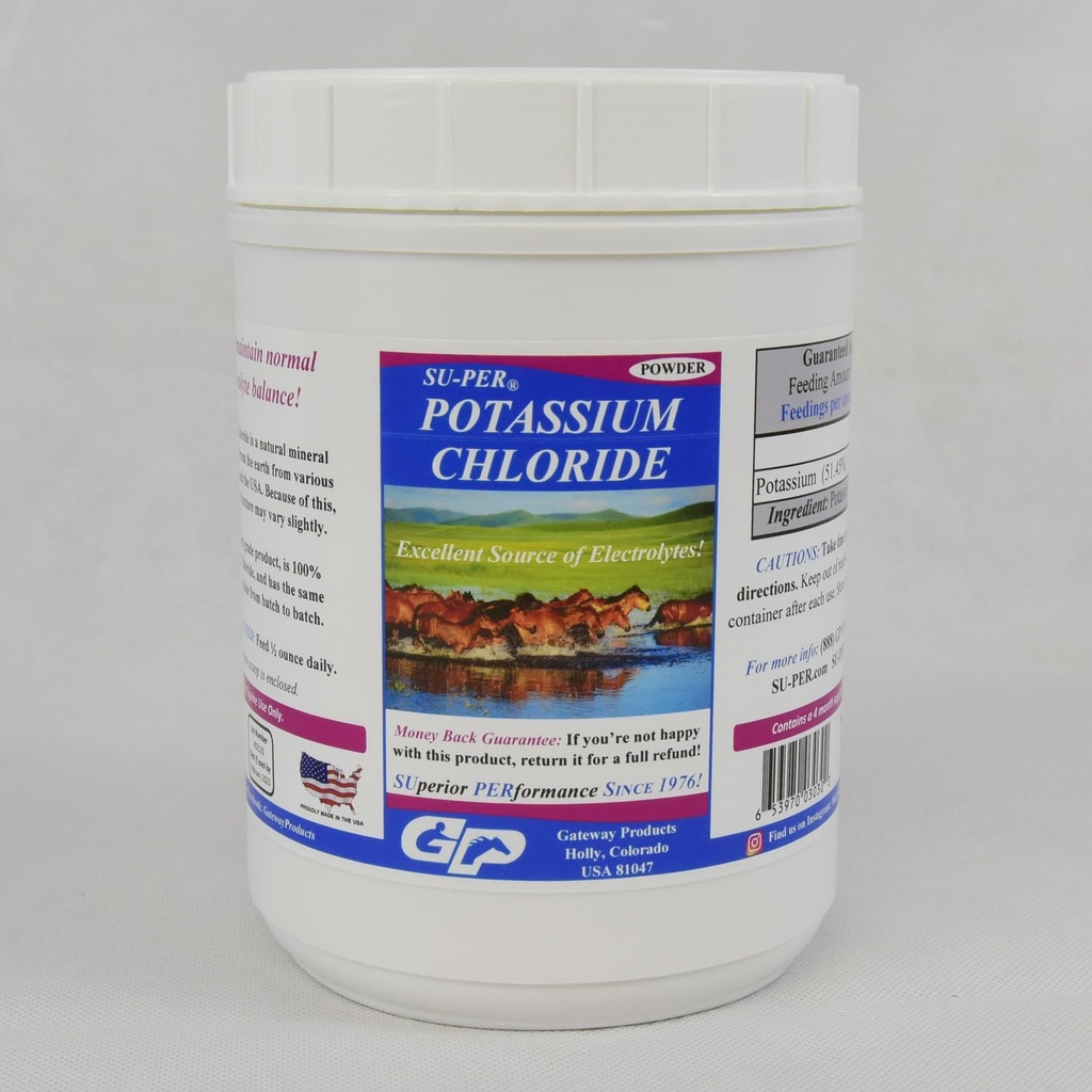 SU-PER Potassium Chloride Horse Electrolyte Suplemento - Ayudas Mantener Normal Electrolyte Balance - 4 libras, (2 Pack)