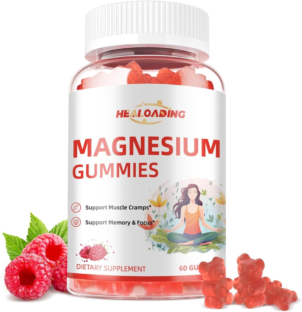 Magnesio Gummies para Hombre Mujeres Magnesio Natural Citrato Gummy Suplemento Azúcar Apoyos Gratuitos Relajación muscular, Metabolismo energético