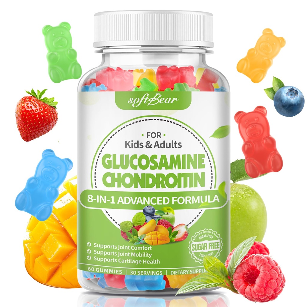 softbear Glucosamine Chondroitin Gummies for Adults, Sugar Free Chondroitin " Glucosamine Nutritional Supplements for Joint Support, Mixed Fruit Flavor, 60 Count