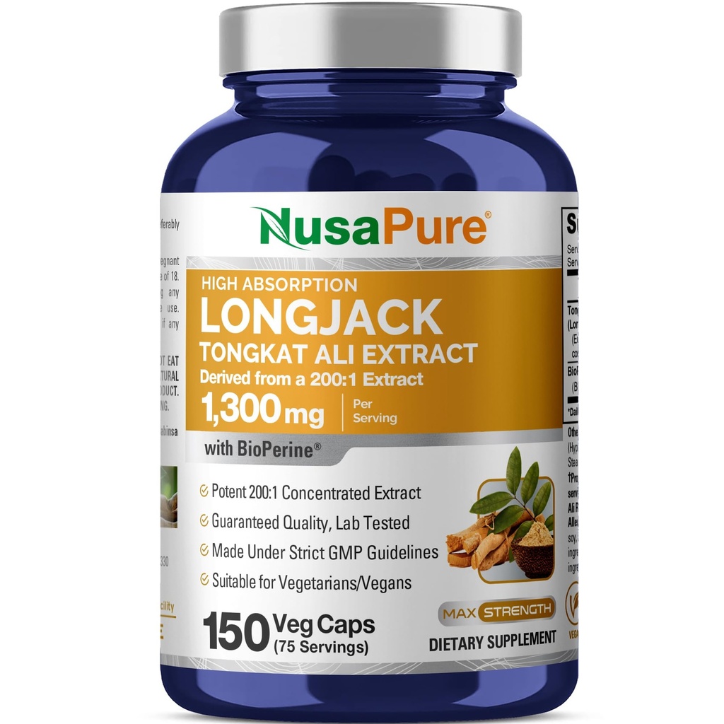 NusaPure Longjack Tongkat Ali 260,000mg 150 Veggie Caps (No-GMO, Gluten Free) Bioperine